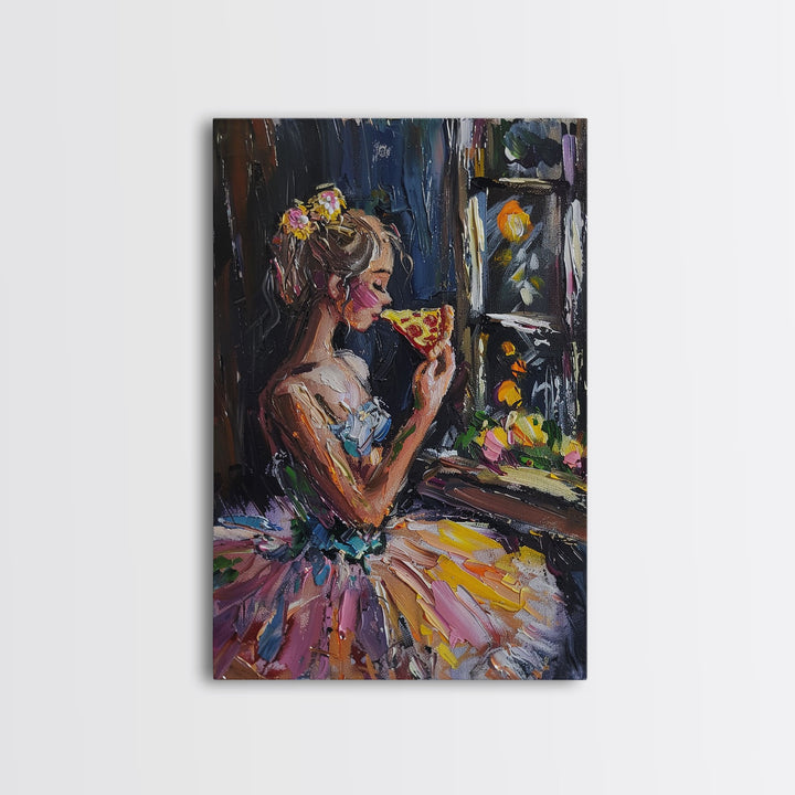 Ghost Ballerina Having A Slice Of Pizza, Halloween Decor Cottage Core Mashup