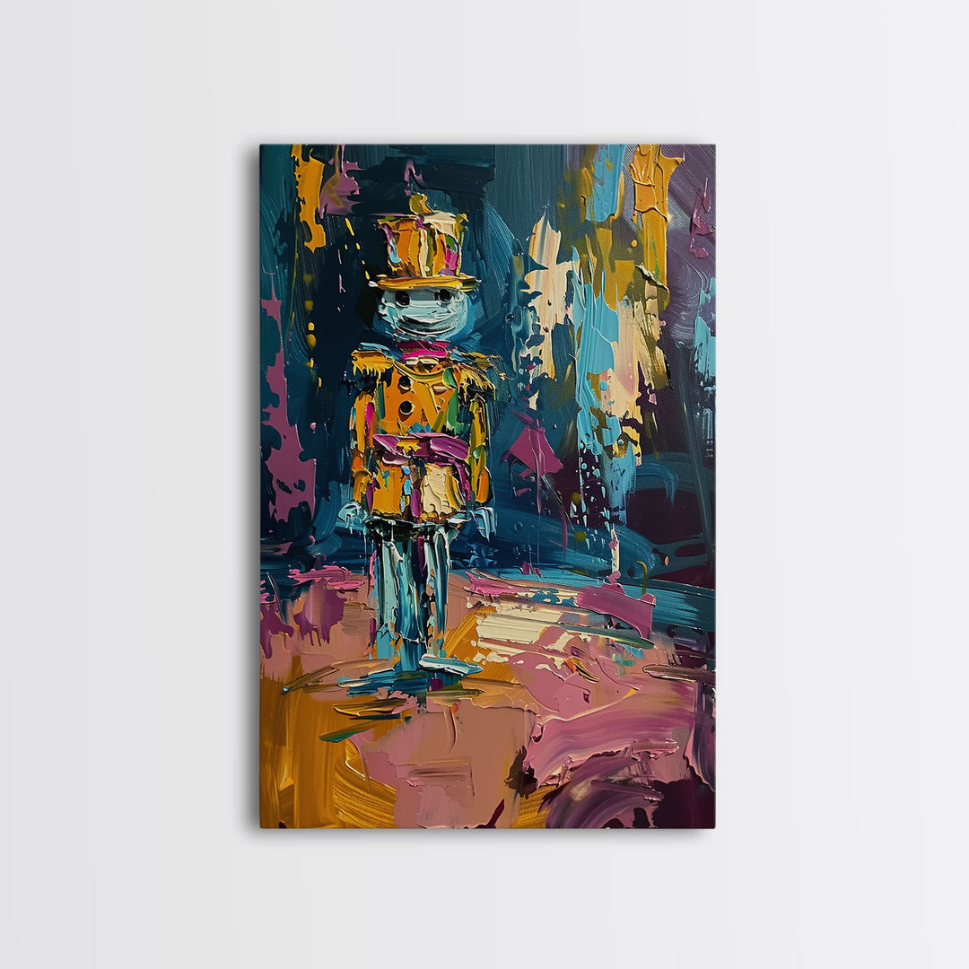 Colorful Skeleton Nutcracker Framed Canvas Print, Halloween Nutcracker Decor, Spooky Toy Art, Skeleton Wall Art, Haunted Nutcracker Print