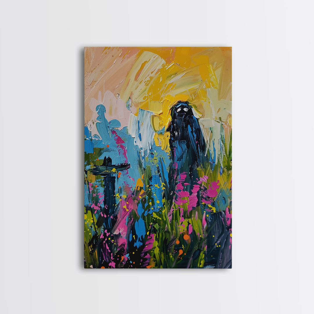 Halloween Ghost Bride Framed Canvas Print, Unique Spooky Decor, Living Room Art, Whimsical Ghostly Home Decoration, Retro Style Wall Art