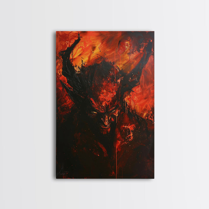 Halloween Eerie Goat with Spaghetti Framed Canvas Print, Wall Art, Living Room Decor, Halloween Decoration, Unique Art, Haunted Decor