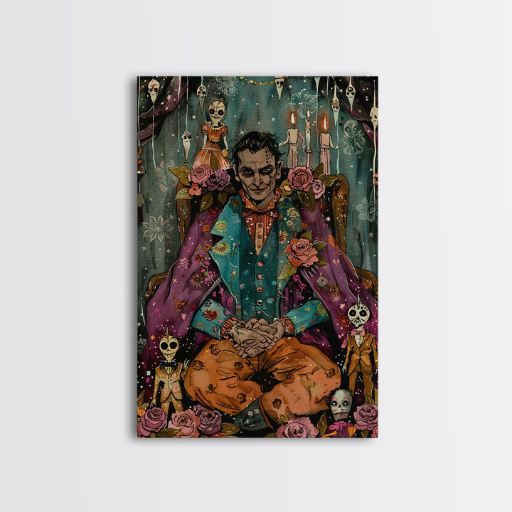 Macabre Doll Collector Framed Canvas Print | Halloween Art | Spooky Victorian Art | Creepy Doll Art for Home Decoration