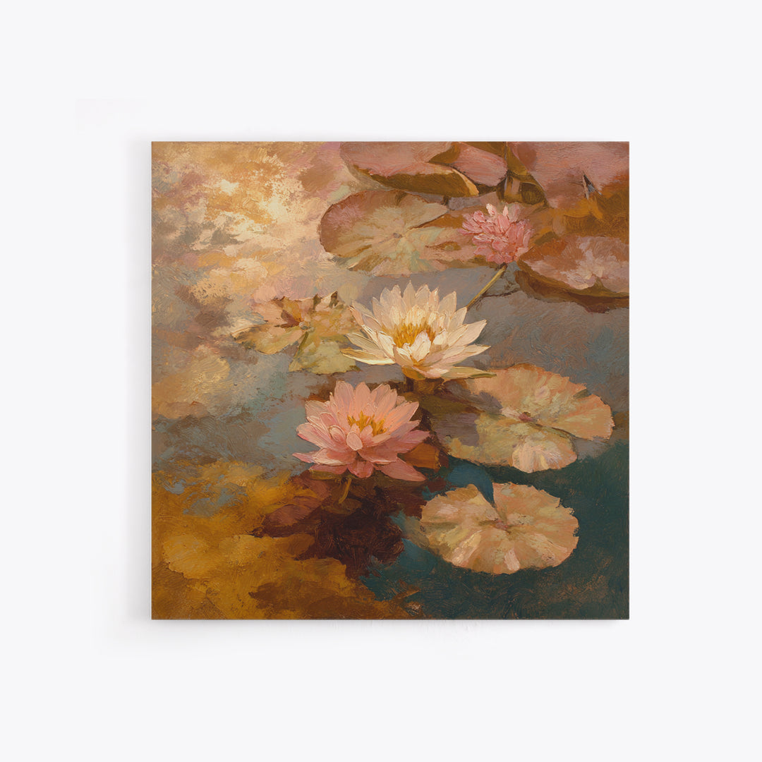 Water Lilies Floating on a Sunlit Pond Framed Canvas Print, Impressionist Art, Modern Decor, Living Room Decor, Impression, IMP-1x1-1