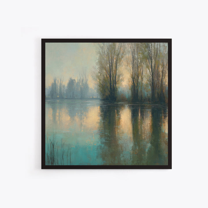 Misty Riverbank with Willow Trees Framed Canvas Print, Impressionist Art, Living Room Decor, Impression, Landscape Art, IMP-1x1-11