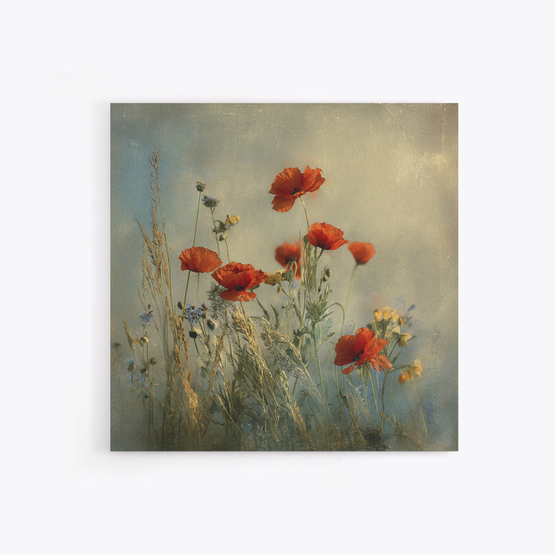 Poppies Blowing Through Green Grass Framed Canvas Print, Impressionist Art, Painting, Living Room Decor, Fine Art, Impression, IMP-1x1-12