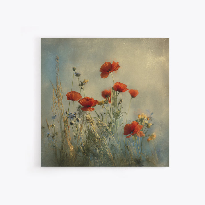 Poppies Blowing Through Green Grass Framed Canvas Print, Impressionist Art, Painting, Living Room Decor, Fine Art, Impression, IMP-1x1-12