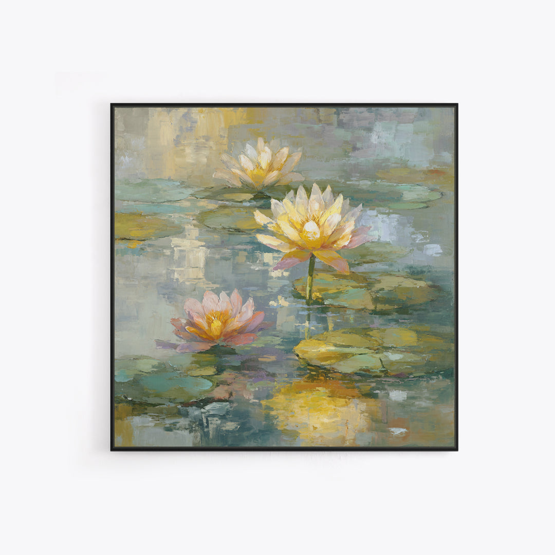 Water Lilies Floating on a Sunlit Pond Canvas Print, Impressionist Art, Room Decor, Living Room Decor, Fine Art, Impression, IMP-1x1-25