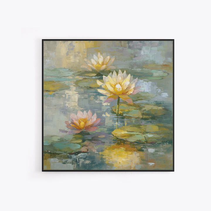 Water Lilies Floating on a Sunlit Pond Canvas Print, Impressionist Art, Room Decor, Living Room Decor, Fine Art, Impression, IMP-1x1-25