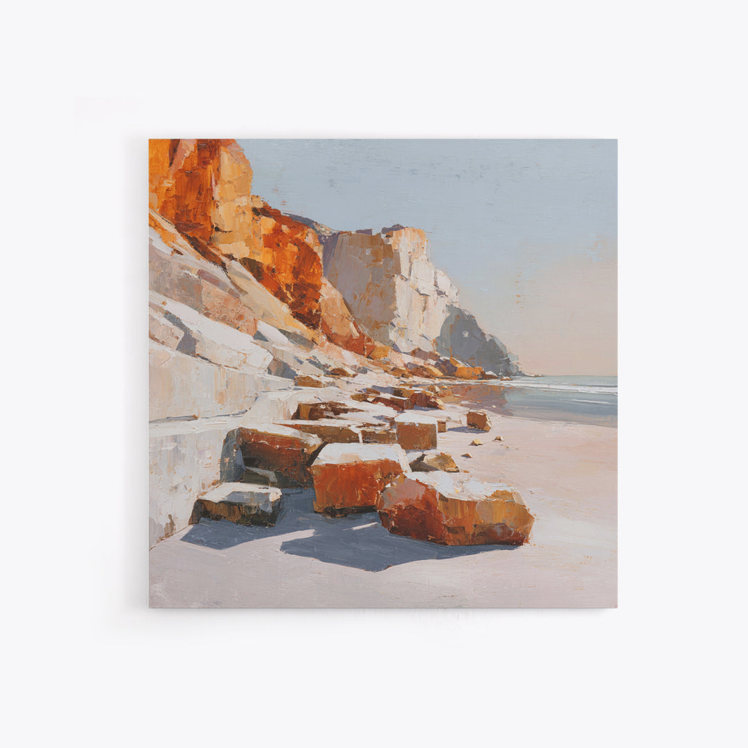 Soft Seaside Cliffs Framed Canvas Print, Impressionist Art, Textured Painting, Living Room Decor, Fine Art, Impression, IMP-1x1-29