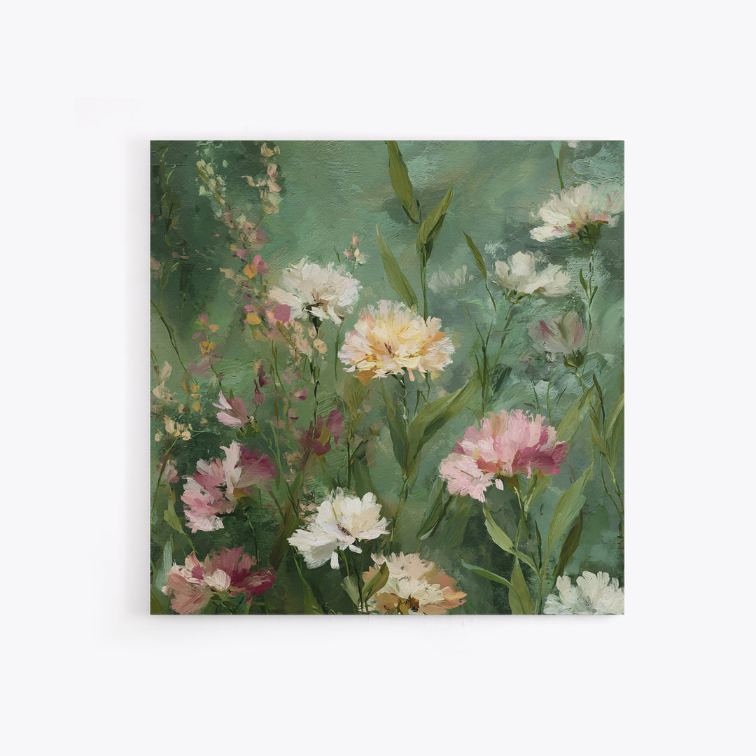 Wildflower Field in Loose Pastel Strokes Framed Canvas Print, Impressionist Art, Gallery Decor, Living Room Decor, Impression, IMP-1x1-32