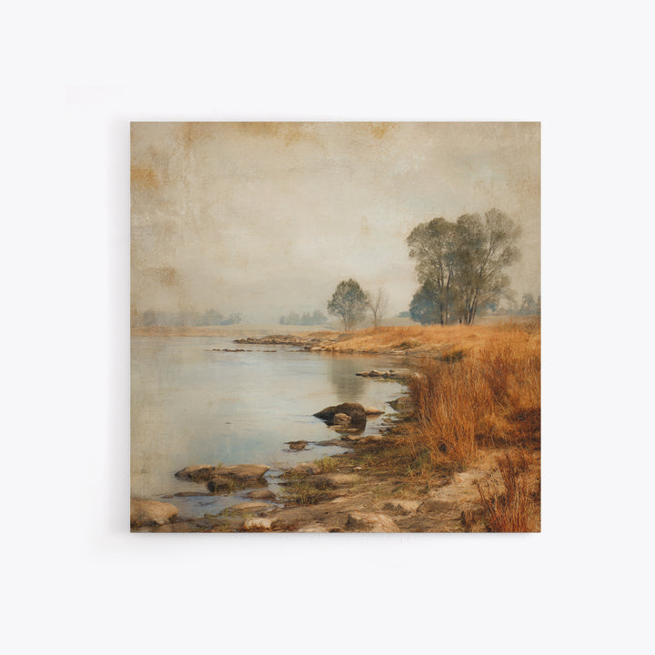 Misty Riverbank with Willow Trees Canvas Print, Impressionist Art, Coastal Wall Art, Living Room Decor, Fine Art, Impression, IMP-1x1-35