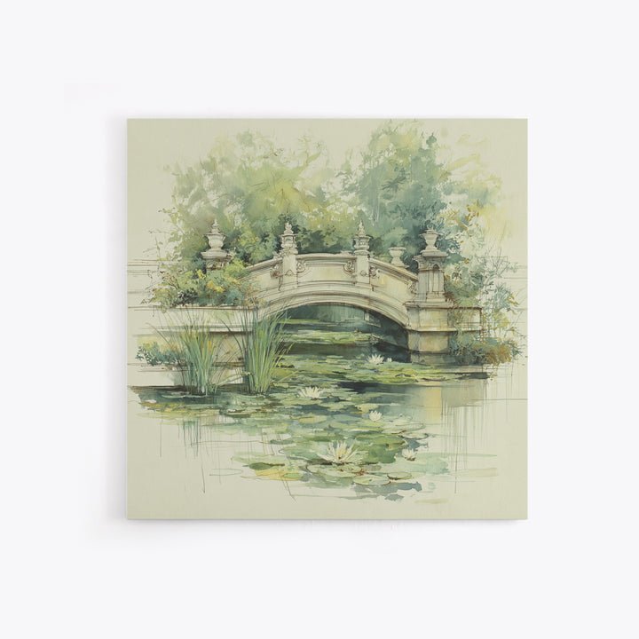 Water Garden Bridge Framed Canvas Print, Impressionist Art, Landscape Art, Living Room Decor, Fine Art, Impression, IMP-1x1-42