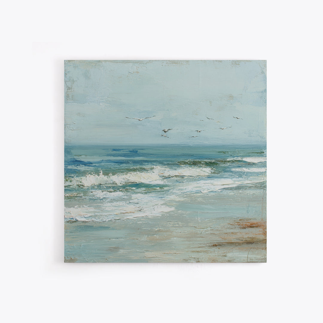 Coastal Beach Figures Framed Canvas Print, Impressionist Art, Floral Wall Art, Living Room Decor, Fine Art, Impression, IMP-1x1-43