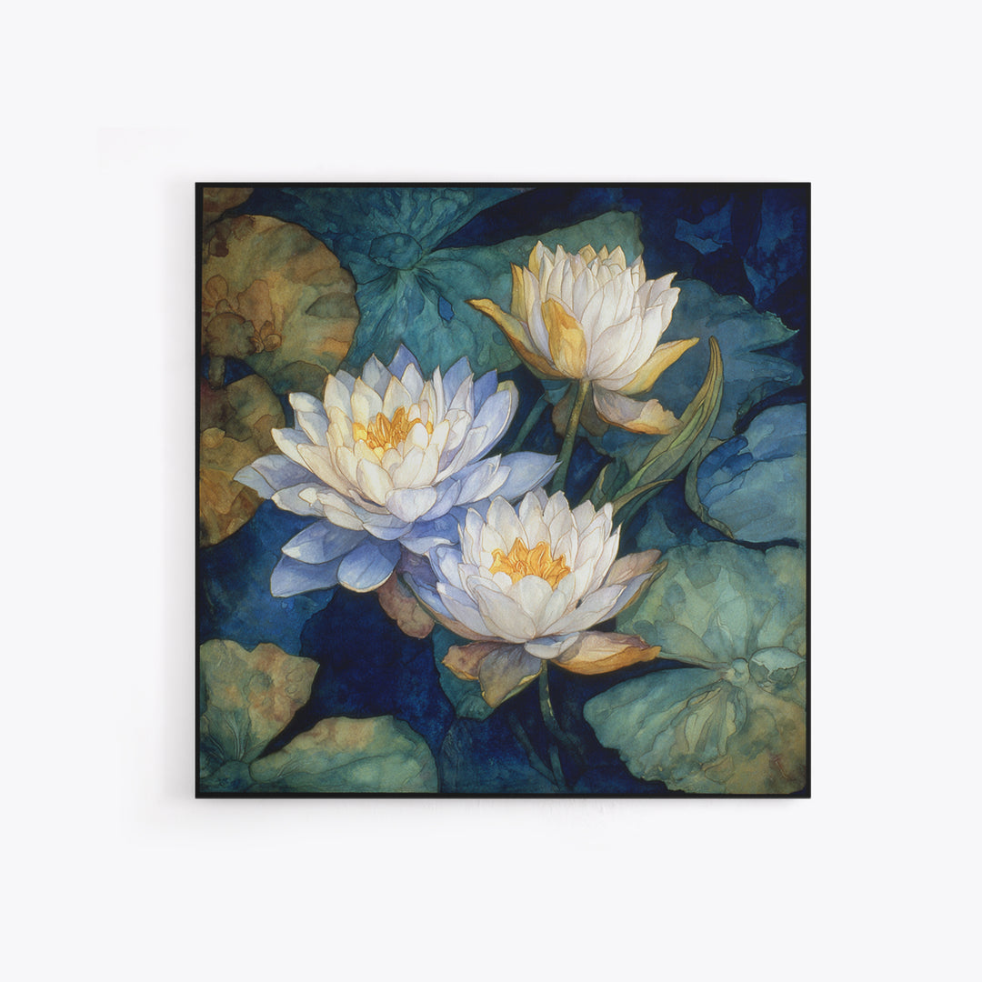 Water Lilies Floating on a Sunlit Pond Canvas Print, Impressionist Art, Room Decor, Living Room Decor, Fine Art, Impression, IMP-1x1-49