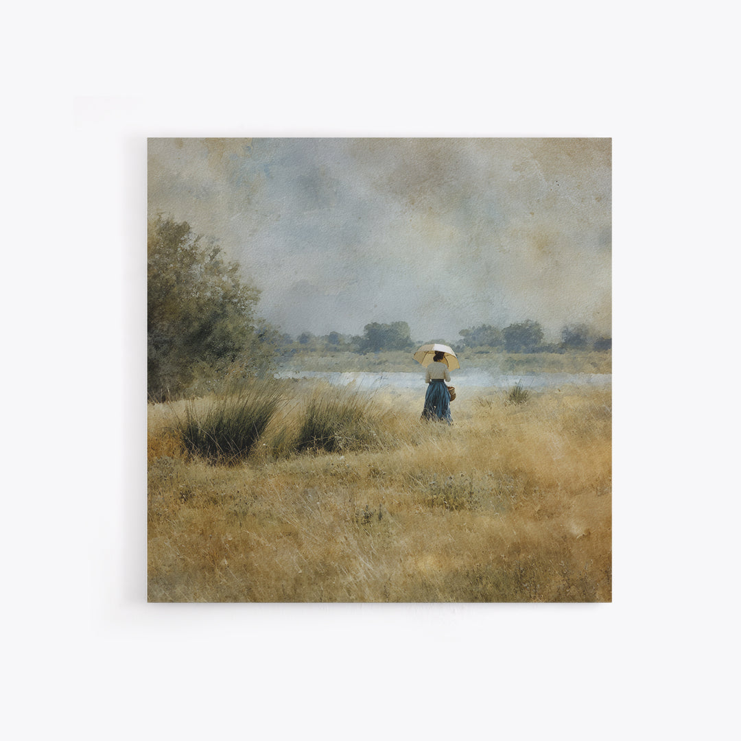Woman with Parasol in Breezy Meadow Framed Canvas Print, Impressionist Art, Living Room Art, Living Room Decor, Oil Painting, IMP-1x1-51