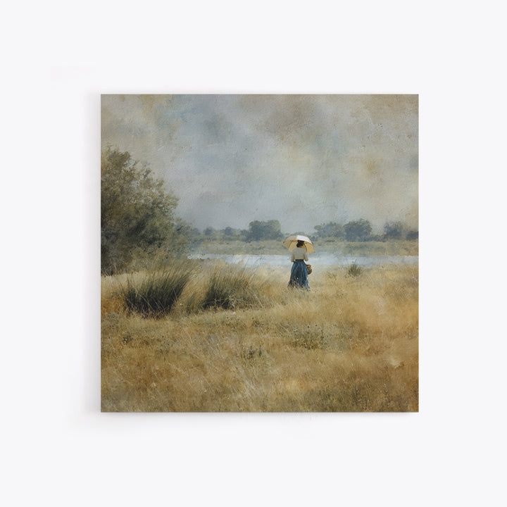 Woman with Parasol in Breezy Meadow Framed Canvas Print, Impressionist Art, Living Room Art, Living Room Decor, Oil Painting, IMP-1x1-51
