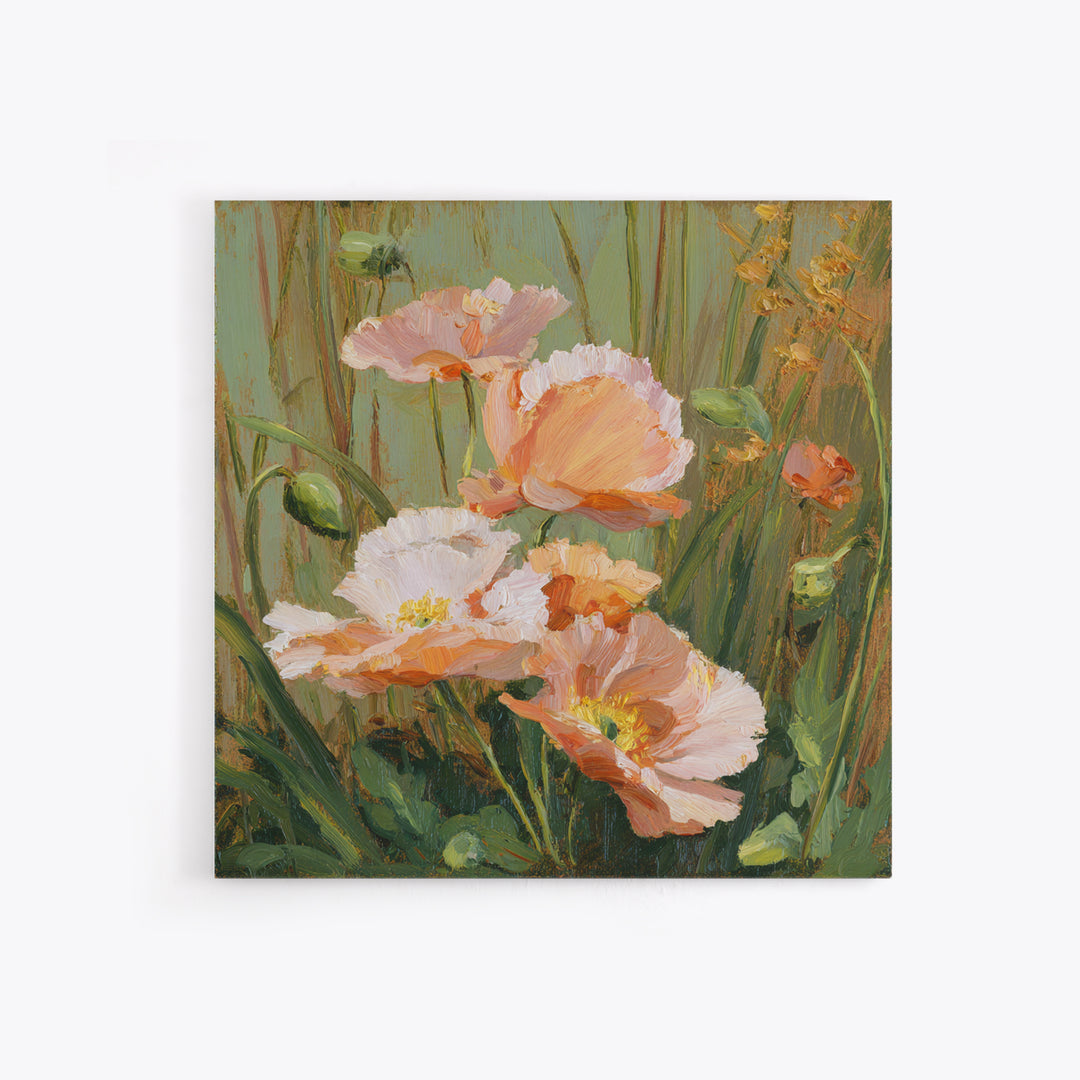 Poppies Blowing Through Green Grass Canvas Print, Impressionist Art, Abstract Painting, Living Room Decor, Fine Art, Impression, IMP-1x1-60