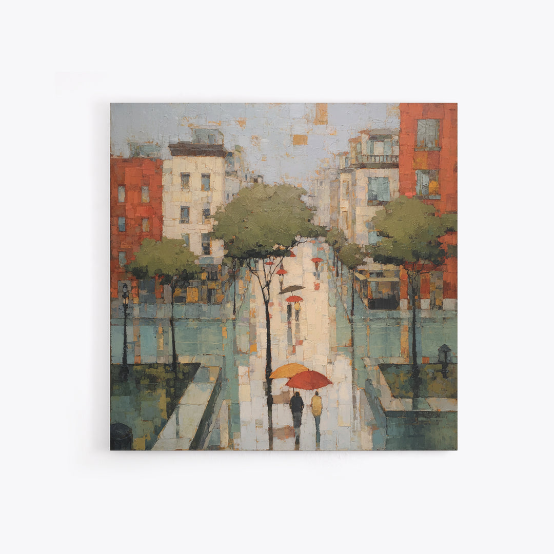 Rainy Boulevard with Umbrella Shapes Canvas Print, Impressionist Art, Luxury Decor, Living Room Decor, Abstract Art, Impression, IMP-1x1-69