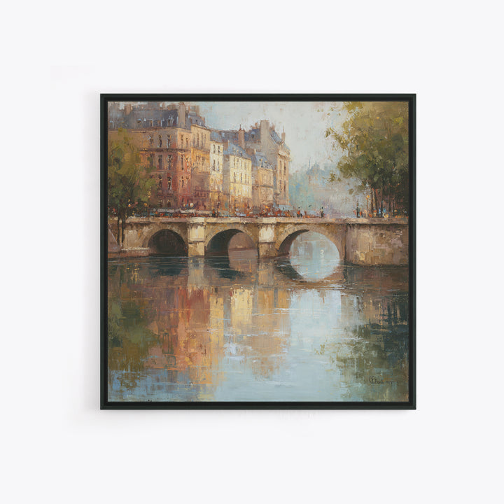 Paris Bridge Reflected Framed Canvas Print, Impressionist Art, Farmhouse Decor, Living Room Decor, Fine Art, Impression, IMP-1x1-7