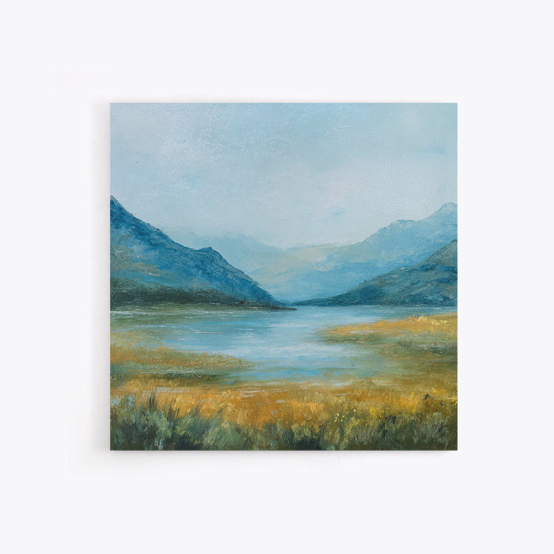 Mountain Lake with Sparkling Reflections Framed Canvas Print, Impressionist Art, Landscape Art, Living Room Decor, Impression, IMP-1x1-72