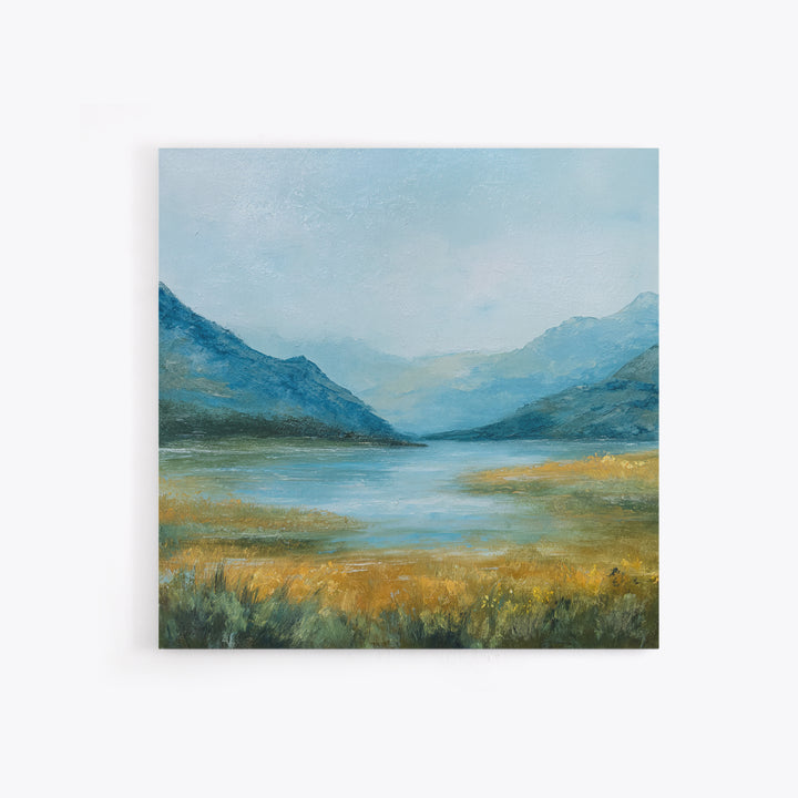 Mountain Lake with Sparkling Reflections Framed Canvas Print, Impressionist Art, Landscape Art, Living Room Decor, Impression, IMP-1x1-72