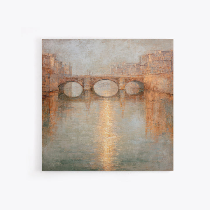 Paris Bridge Reflected Framed Canvas Print, Impressionist Art, Boho Decor, Living Room Decor, Oil Painting, Impression, IMP-1x1-79