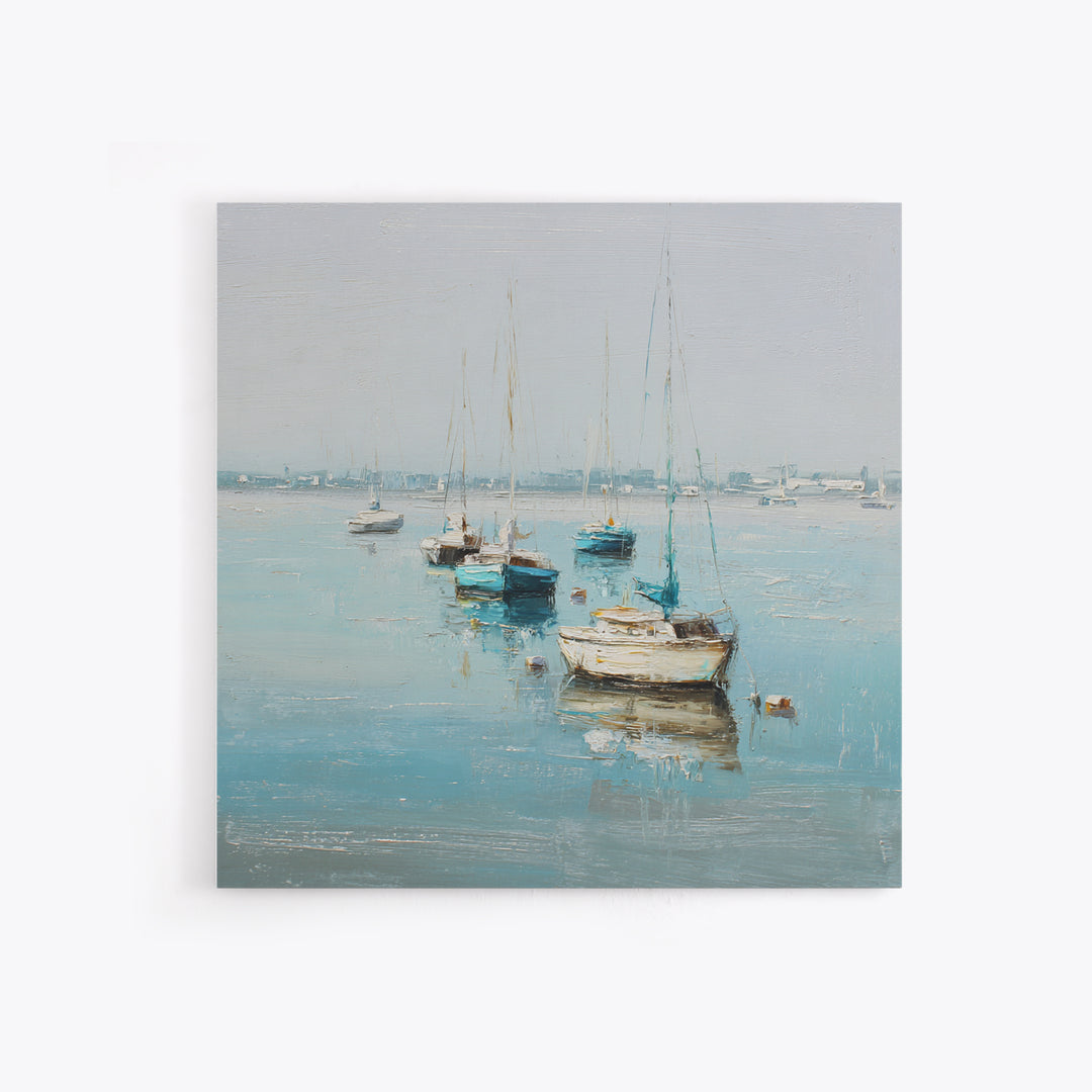 Sailboats on a Bright Sparkling Harbor Canvas Print, Impressionist Art, Painting, Living Room Decor, Fine Art, Impression, IMP-1x1-81