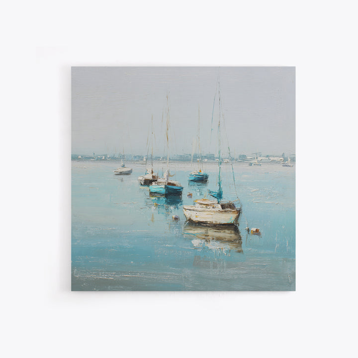 Sailboats on a Bright Sparkling Harbor Canvas Print, Impressionist Art, Painting, Living Room Decor, Fine Art, Impression, IMP-1x1-81