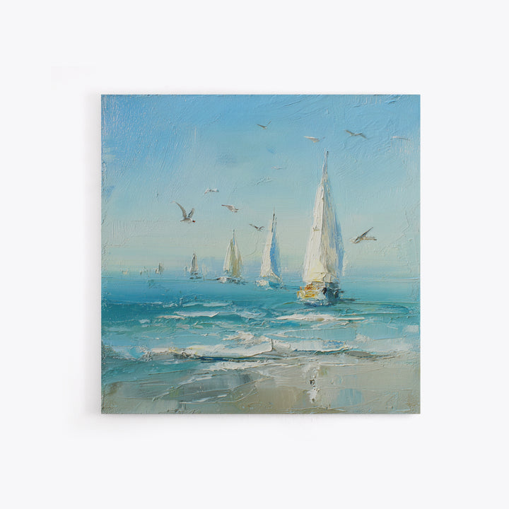 Sailboats on a Bright Sparkling Harbor Canvas Print, Impressionist Art, Statement Artwork, Living Room Decor, Impression, IMP-1x1-9