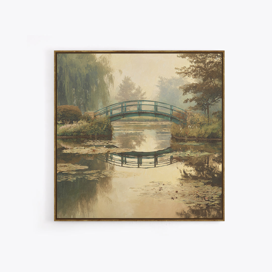 Water Garden Bridge Canvas Print, Impressionist Art, Neutral Decor, Living Room Decor, Oil Painting, Impression, Home Decor, IMP-1x1-90