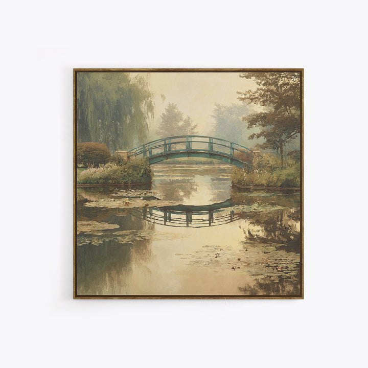 Water Garden Bridge Canvas Print, Impressionist Art, Neutral Decor, Living Room Decor, Oil Painting, Impression, Home Decor, IMP-1x1-90