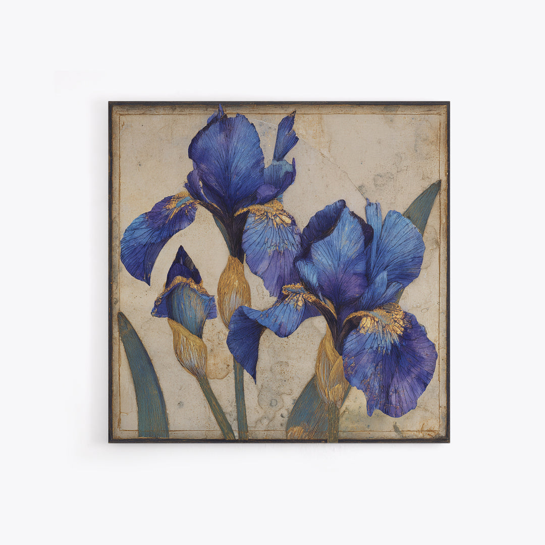Iris Garden with Blue Violet Strokes Canvas Print, Impressionist Art, Flower Print, Living Room Decor, Watercolor Art, IMP-1x1-92