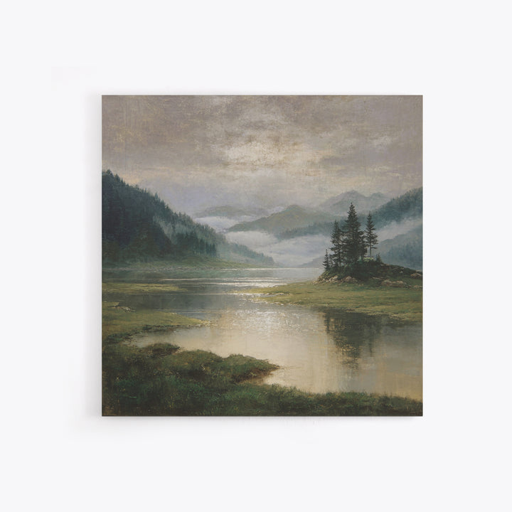 Mountain Lake with Sparkling Reflections Canvas Print, Impressionist Art, Original Painting, Living Room Decor, Impression, IMP-1x1-96