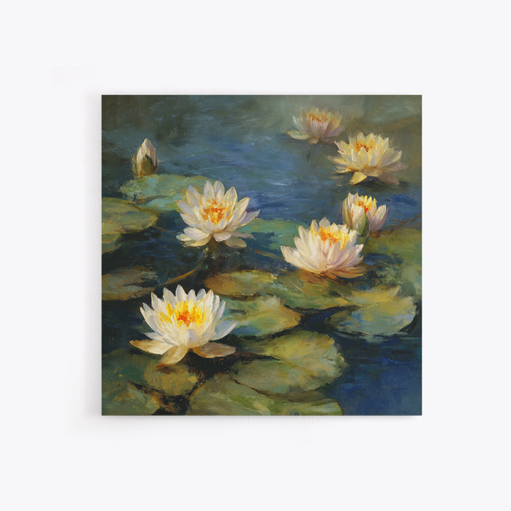 Water Lilies Floating on a Sunlit Pond Canvas Print, Impressionist Art, Oil Painting, Living Room Decor, Impression, IMP-1x1-97
