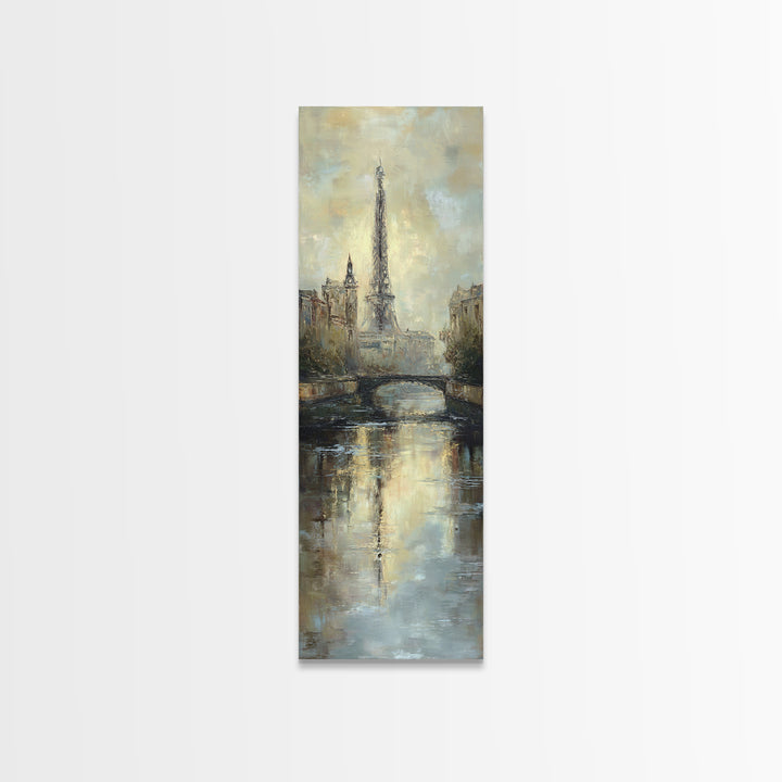 Paris Bridge Reflected Framed Canvas Print, Impressionist Art, Farmhouse Decor, Living Room Decor, Fine Art, Impression, IMP-1x3-19