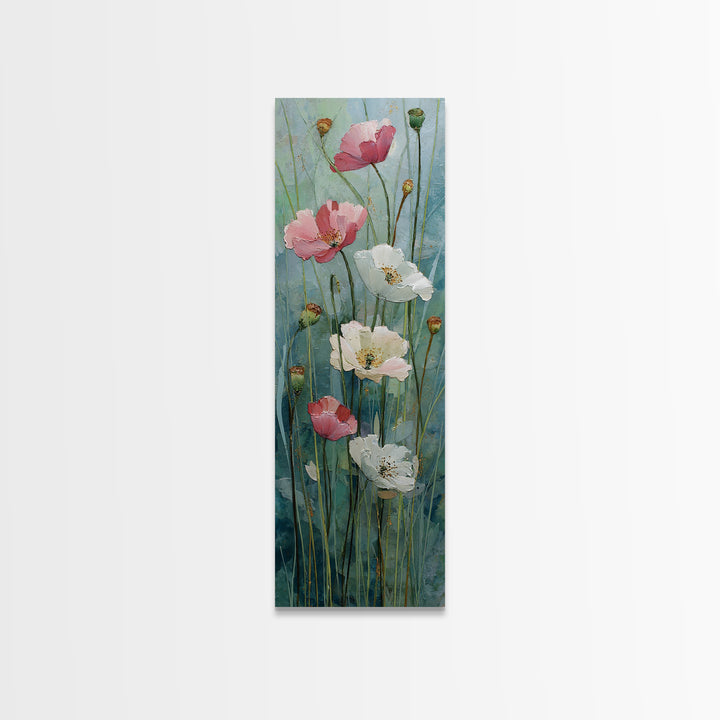 Poppies Blowing Through Green Grass Framed Canvas Print, Impressionist Art, Painting, Living Room Decor, Fine Art, Impression, IMP-1x3-24