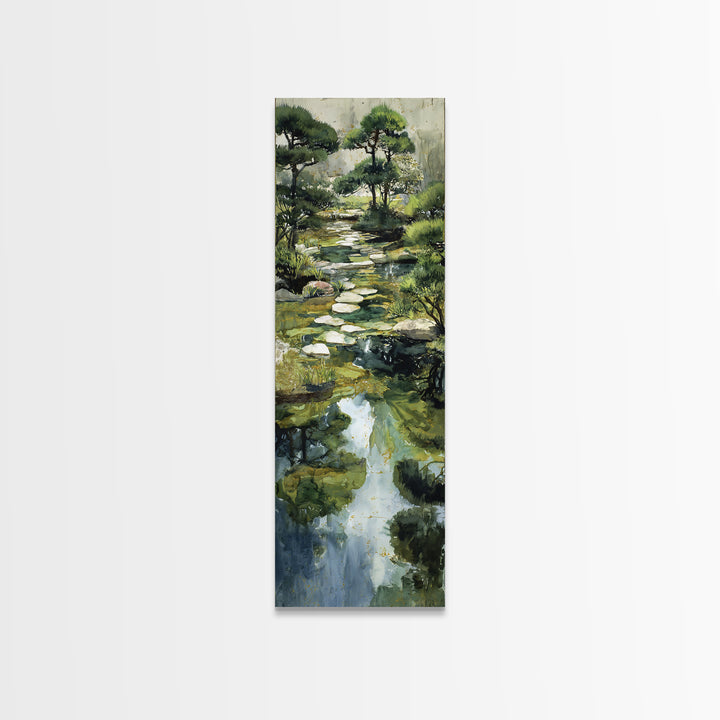 Water Garden Bridge Framed Canvas Print, Impressionist Art, Living Room Art, Living Room Decor, Watercolor Art, Impression, IMP-1x3-30