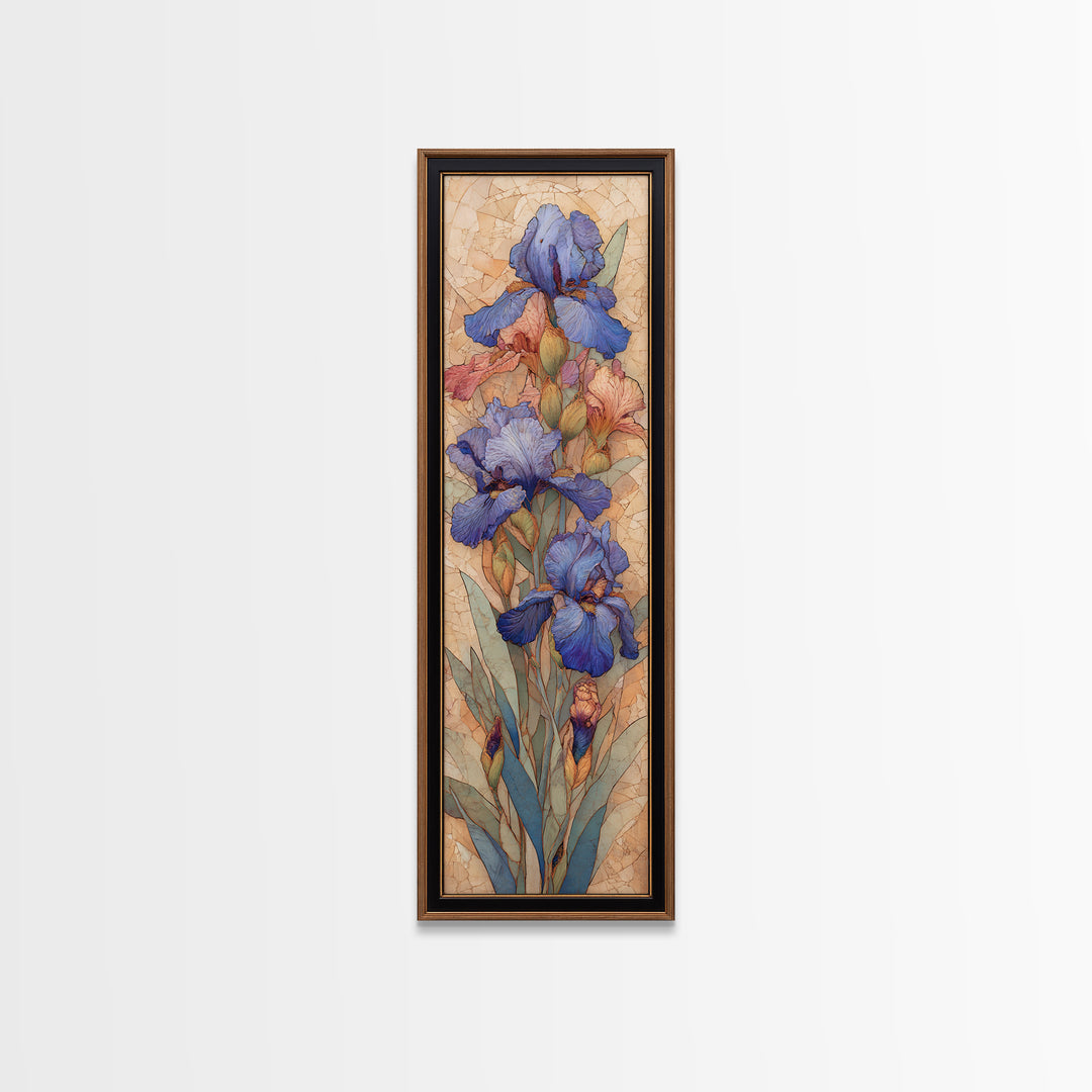 Iris Garden with Blue Violet Strokes Canvas Print, Impressionist Art, Living Room Decor, Watercolor Art, Impression, IMP-1x3-32