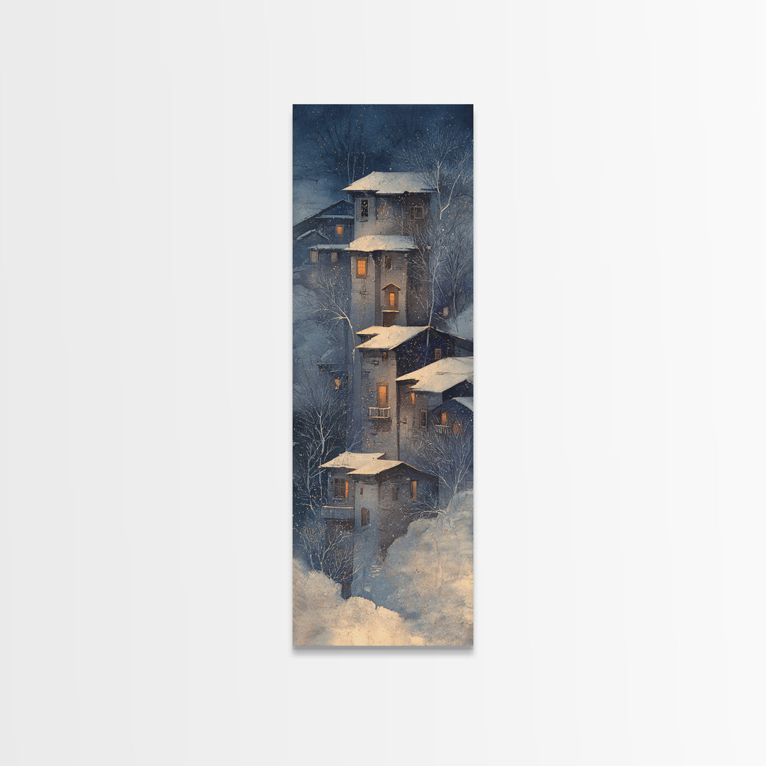 Snowy Village with Warm Glowing Windows Canvas Print, Impressionist Art, Modern Decor, Living Room Decor, Fine Art, Impression, IMP-1x3-49