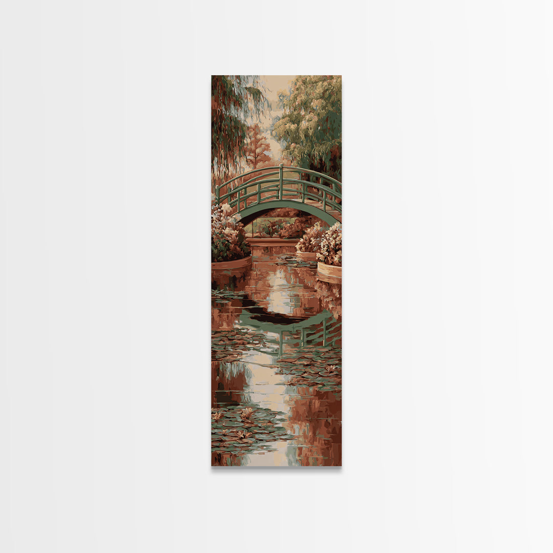 Water Garden Bridge Framed Canvas Print, Impressionist Art, Living Room Art, Living Room Decor, Watercolor Art, Impression, IMP-1x3-54