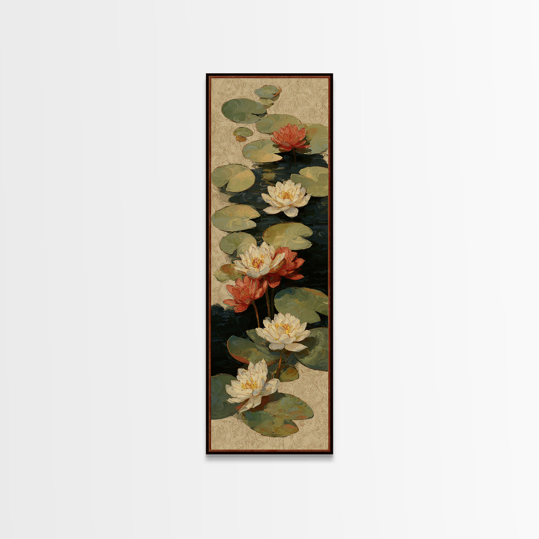 Water Lilies Floating on a Sunlit Pond Framed Canvas Print, Impressionist Art, Art Print, Living Room Decor, Impression, IMP-1x3-61