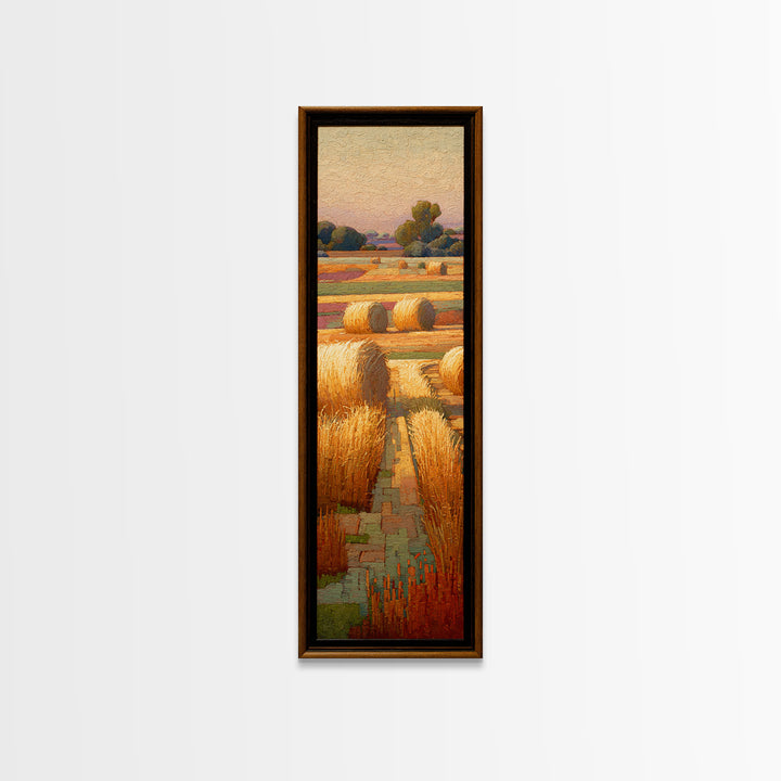Haystacks Glowing at Golden Hour Framed Canvas Print, Impressionist Art, Living Room Wall Art, Living Room Decor, Impression, IMP-1x3-64