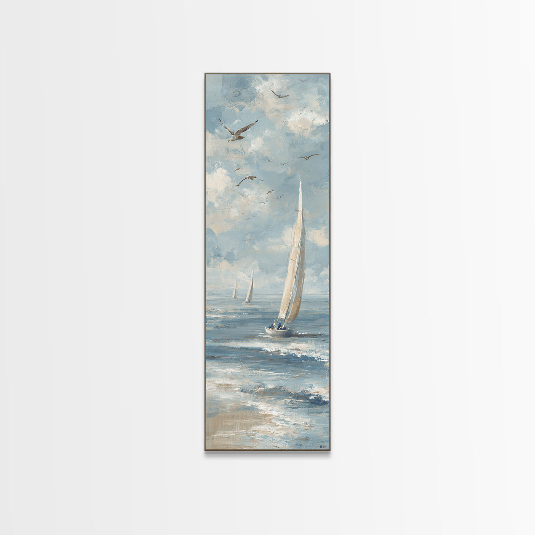 Coastal Beach Figures Framed Canvas Print, Impressionist Art, Colorful Wall Art, Living Room Decor, Fine Art, Impression, IMP-1x3-79