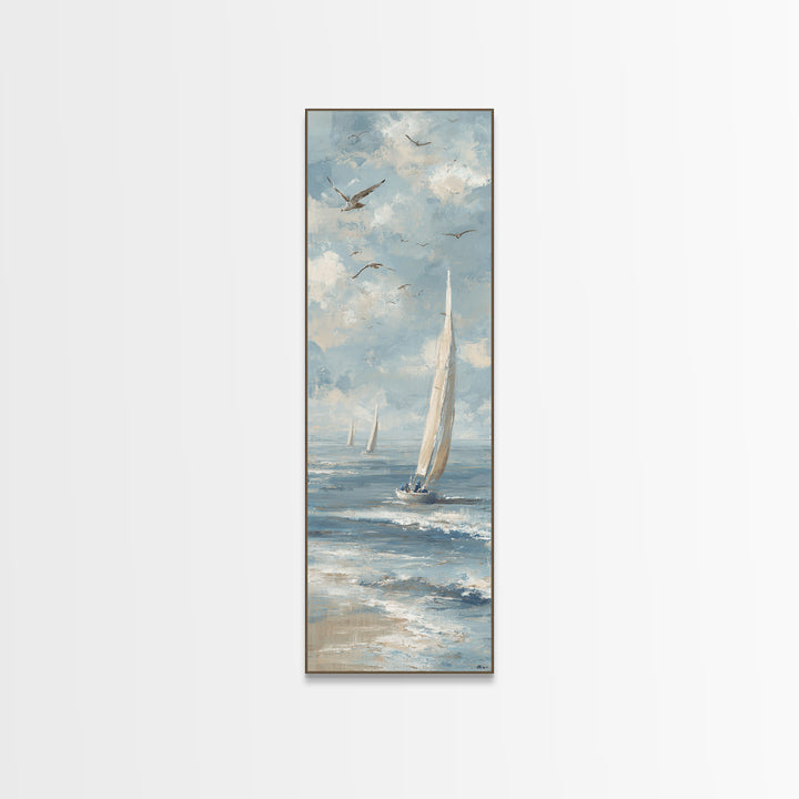 Coastal Beach Figures Framed Canvas Print, Impressionist Art, Colorful Wall Art, Living Room Decor, Fine Art, Impression, IMP-1x3-79