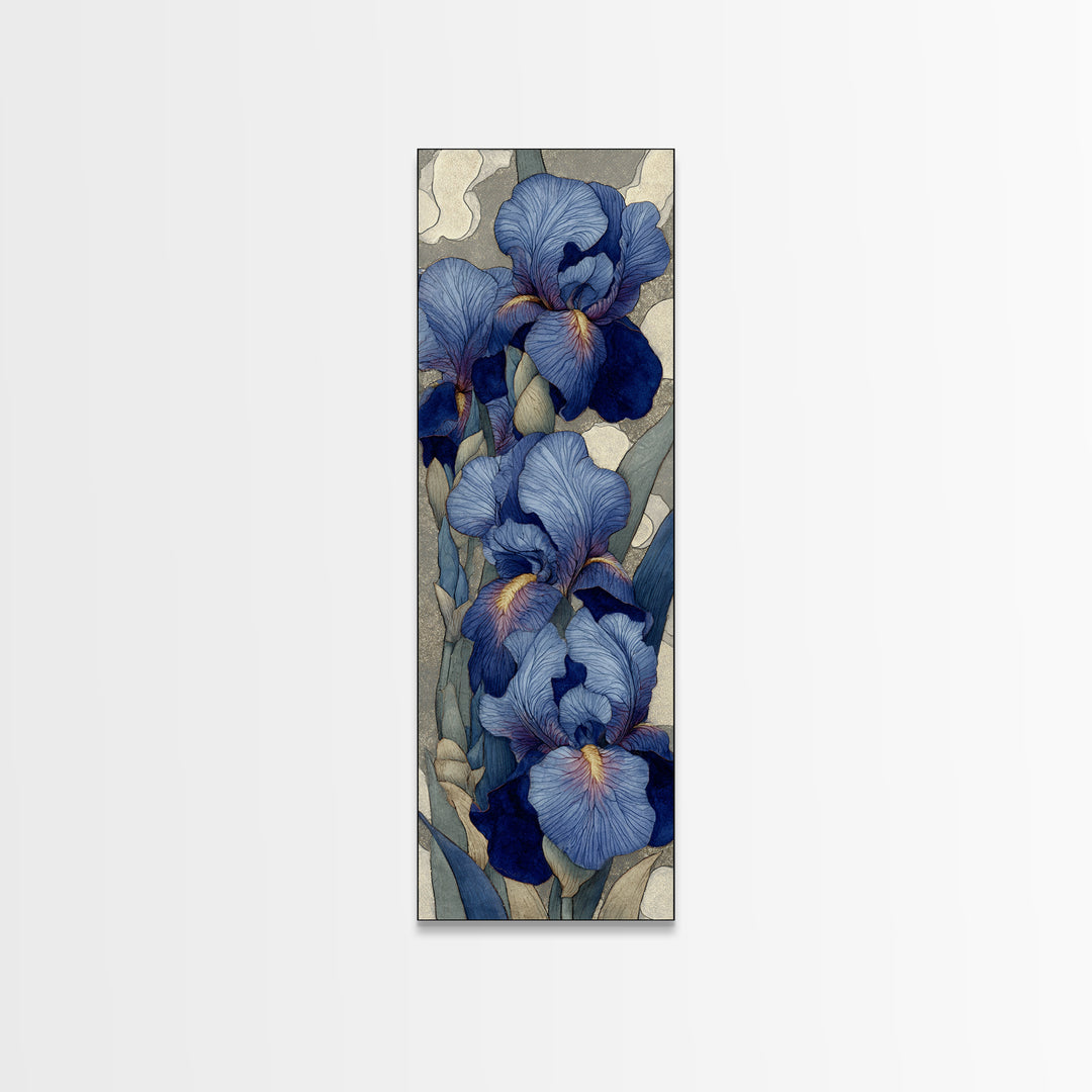 Iris Garden with Blue Violet Strokes Framed Canvas Print, Impressionist Art, Modern Art, Living Room Decor, Oil Painting, IMP-1x3-80