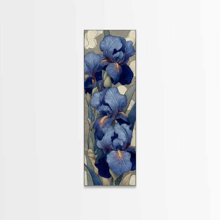 Iris Garden with Blue Violet Strokes Framed Canvas Print, Impressionist Art, Modern Art, Living Room Decor, Oil Painting, IMP-1x3-80