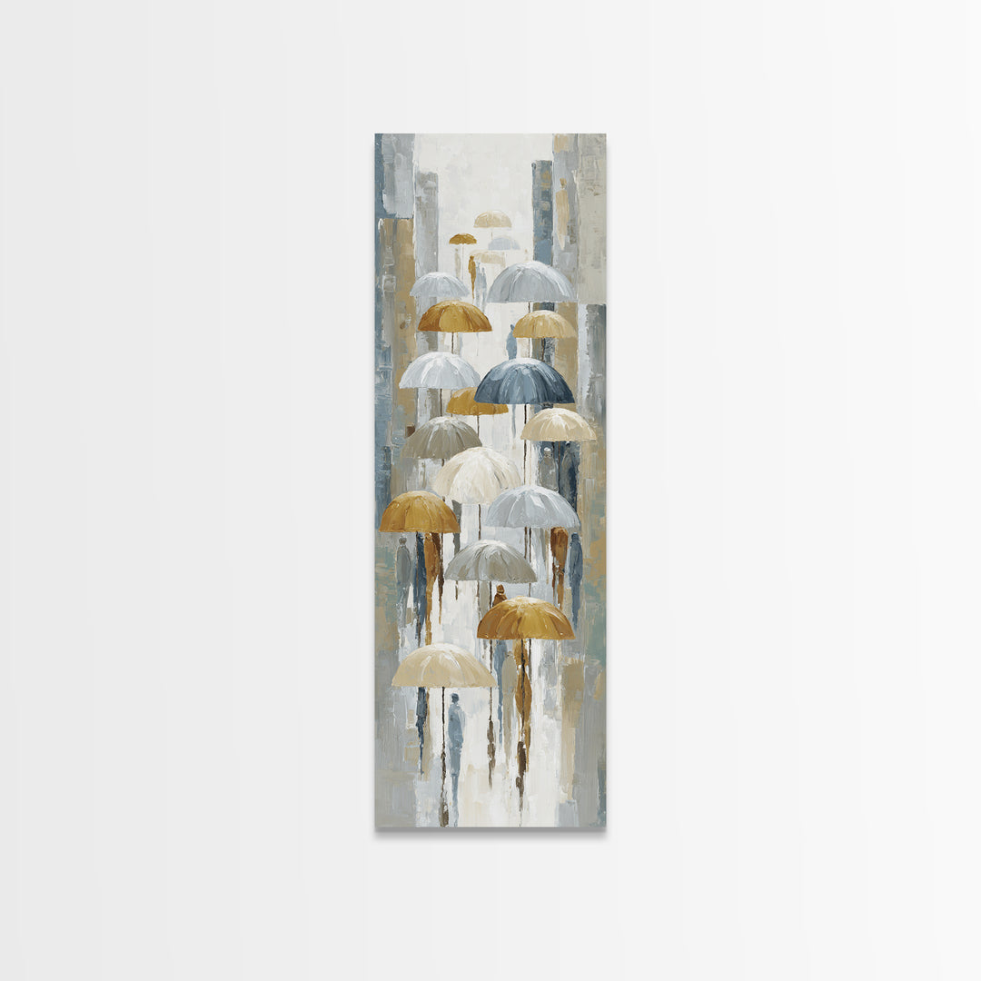 Rainy Boulevard with Umbrella Shapes Canvas Print, Impressionist Art, Abstract Painting, Living Room Decor, Abstract Art, IMP-1x3-81