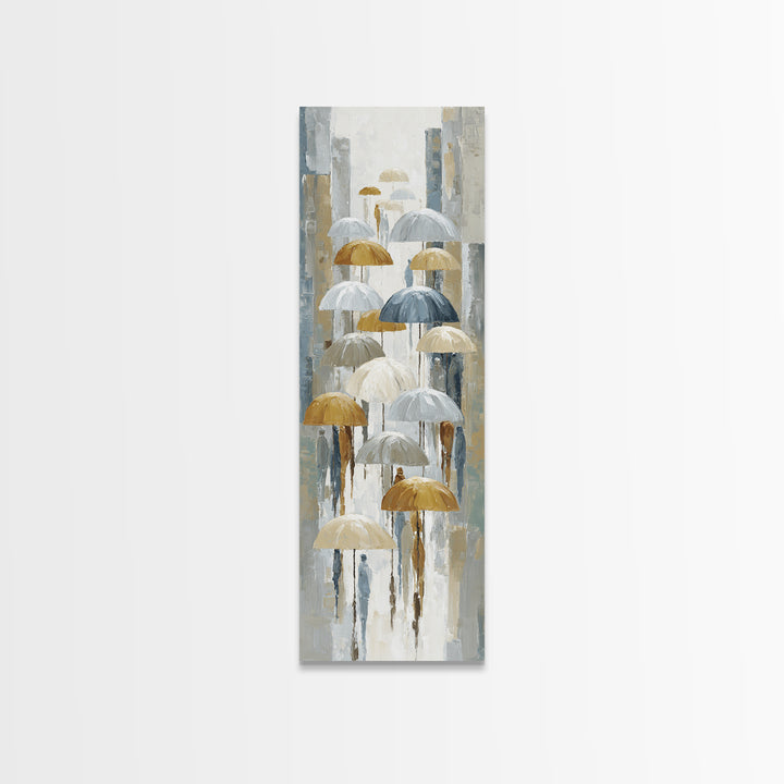 Rainy Boulevard with Umbrella Shapes Canvas Print, Impressionist Art, Abstract Painting, Living Room Decor, Abstract Art, IMP-1x3-81