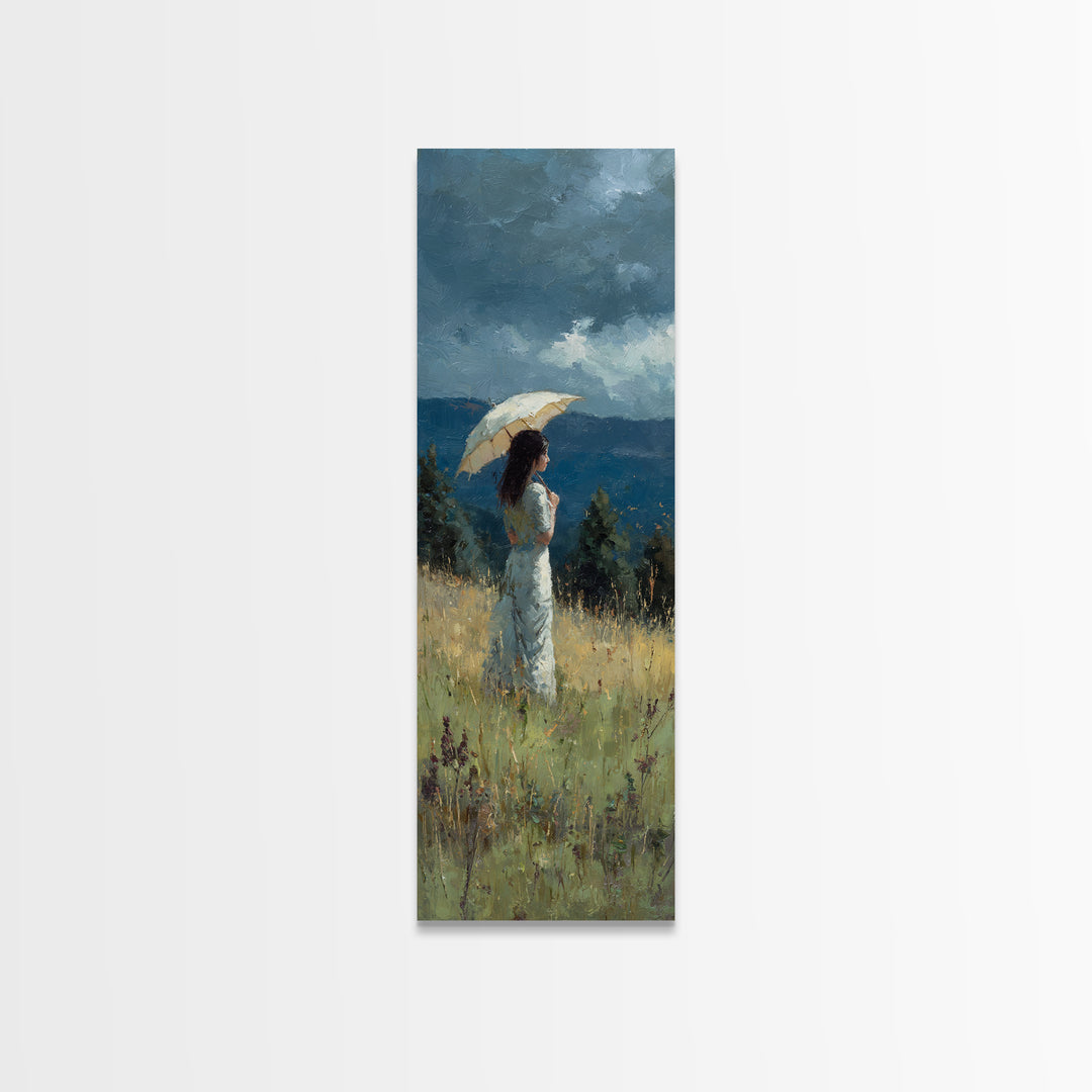 Woman with Parasol in Breezy Meadow Framed Canvas Print, Impressionist Art, Statement Artwork, Living Room Decor, Impression, IMP-1x3-87