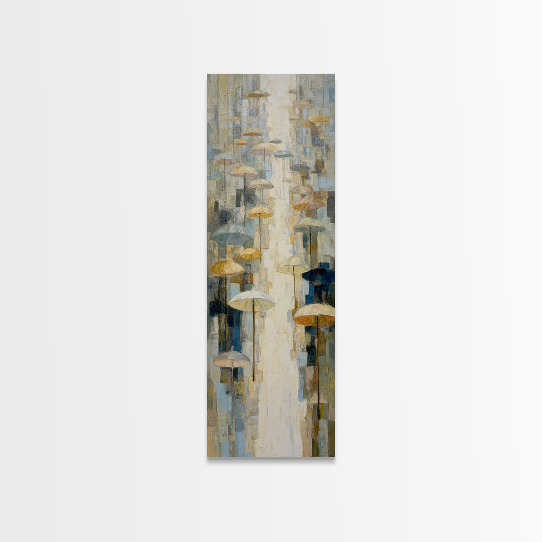 Rainy Boulevard with Umbrella Shapes Canvas Print, Impressionist Art, Luxury Decor, Living Room Decor, Abstract Art, Impression, IMP-1x3-9