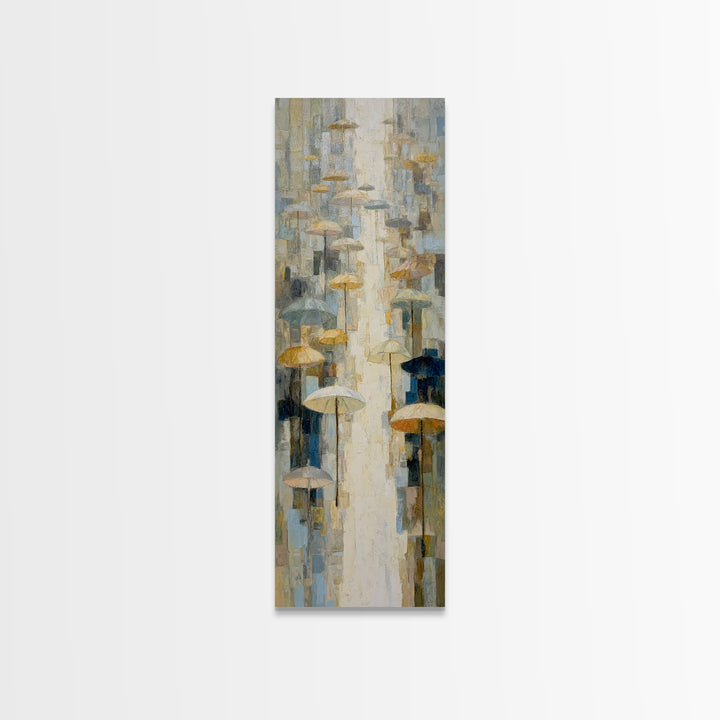 Rainy Boulevard with Umbrella Shapes Canvas Print, Impressionist Art, Luxury Decor, Living Room Decor, Abstract Art, Impression, IMP-1x3-9